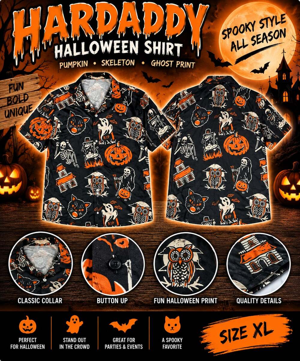 Hardaddy Halloween Shirt Size XL Black Pumpkin Skeleton Ghost Print